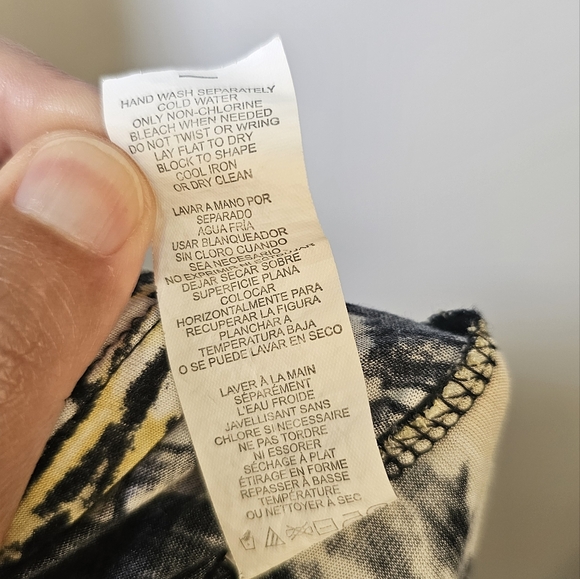 Kensie black yellow viscose knit drop shoulder round neck top women size L US - Picture 5 of 6